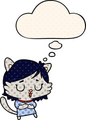 cartoon cat girl with thought bubble in comic book style