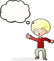 cartoon panicking boy with thought bubble
