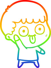rainbow gradient line drawing of a cartoon dumb kid