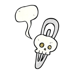 freehand speech bubble textured cartoon skull hairclip