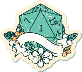 Retro Tattoo Style natural one d20 dice roll