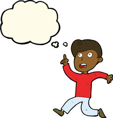 cartoon boy panicking with thought bubble