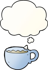 cartoon coffee cup with thought bubble in smooth gradient style