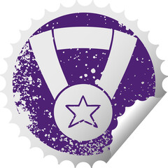 distressed circular peeling sticker symbol of a gold medal