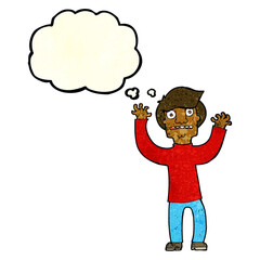 cartoon terrified man with thought bubble