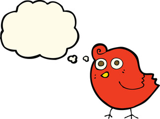 funny cartoon bird with thought bubble