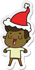happy hand drawn sticker cartoon of a man wearing santa hat