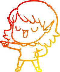 warm gradient line drawing of a cartoon elf girl