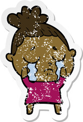 distressed sticker of a cartoon crying woman