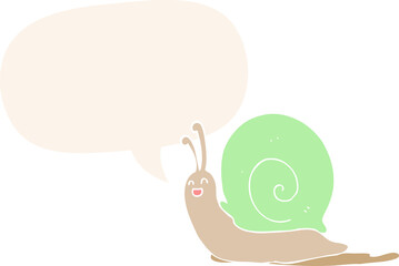 cartoon snail with speech bubble in retro style