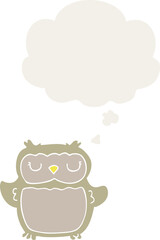 cartoon owl with thought bubble in retro style