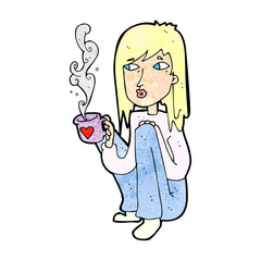 cartoon woman with nice cup of hot coffee