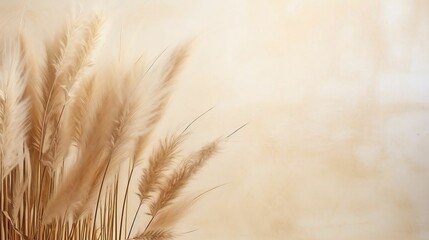 Dry pampas grass reeds agains on beige copy space background
 - obrazy, fototapety, plakaty