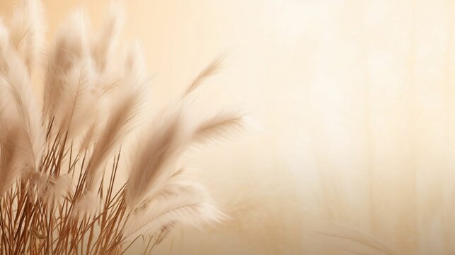 Dry pampas grass reeds agains on beige copy space background
