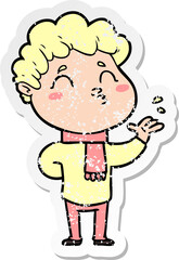 distressed sticker of a cartoon man pouting