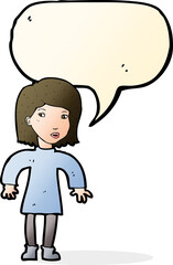 cartoon cautious woman with speech bubble