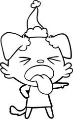 hand drawn line drawing of a disgusted dog wearing santa hat
