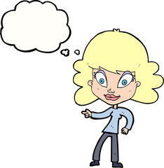 cartoon woman pointing with thought bubble