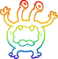 rainbow gradient line drawing of a cartoon monster