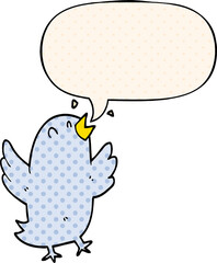 cartoon bird singing with speech bubble in comic book style