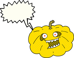 freehand drawn comic book speech bubble cartoon halloween pumpkin