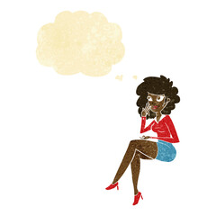 cartoon office woman sitting with thought bubble