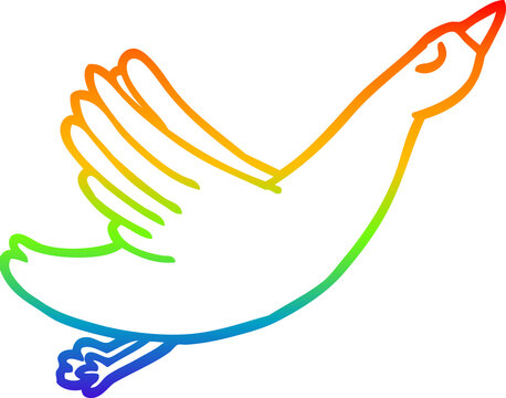 recommend clip art: rainbow gradient line drawing of a cartoon flying goose