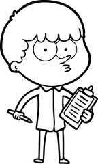 cartoon curious boy taking notes