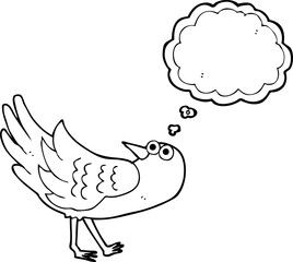 freehand drawn thought bubble cartoon bird