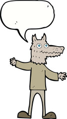 cartoon wolf man with speech bubble