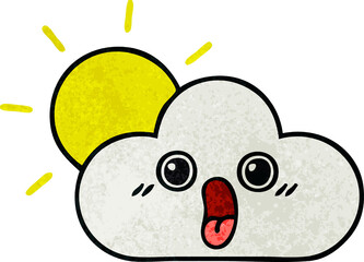 retro grunge texture cartoon of a sun and cloud