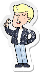 retro distressed sticker of a cartoon cool guy snapping fingers
