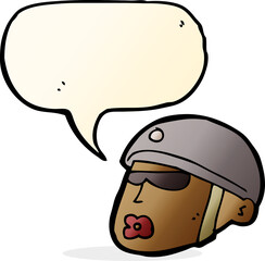 cartoon policeman head with speech bubble