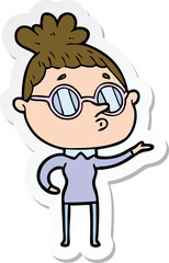 sticker of a cartoon woman wearing glasses