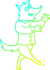 cold gradient line drawing of a cartoon werewolf