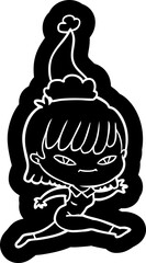 quirky cartoon icon of a woman wearing santa hat