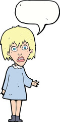 cartoon shocked woman with speech bubble