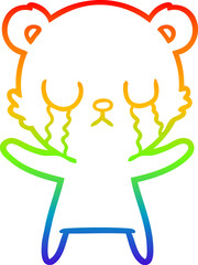 rainbow gradient line drawing of a crying cartoon bear