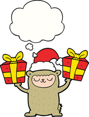 cartoon christmas bear with thought bubble