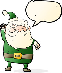 cartoon santa claus punching air with speech bubble
