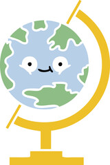 flat color retro cartoon of a globe of the world