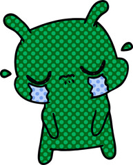 freehand drawn cartoon of cute sad alien