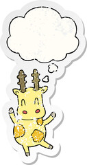 cute cartoon giraffe with thought bubble as a distressed worn sticker
