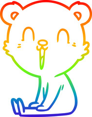 rainbow gradient line drawing of a happy cartoon bear