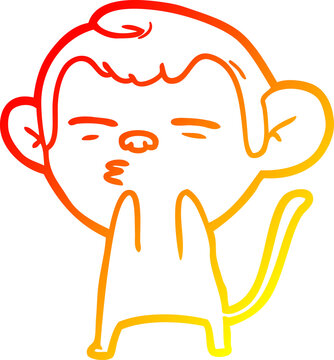 recommend clip art: warm gradient line drawing of a cartoon suspicious monkey