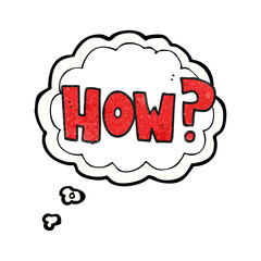 freehand drawn thought bubble textured cartoon how? sign