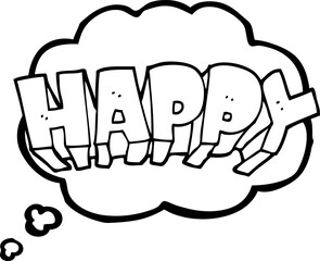 freehand drawn thought bubble cartoon word happy