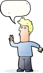 cartoon man signalling with hand with speech bubble