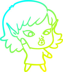 cold gradient line drawing of a pretty cartoon elf girl