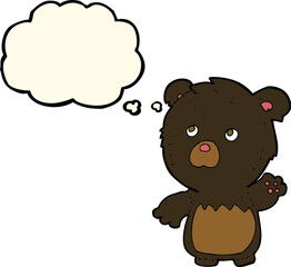 cartoon black teddy bear with thought bubble